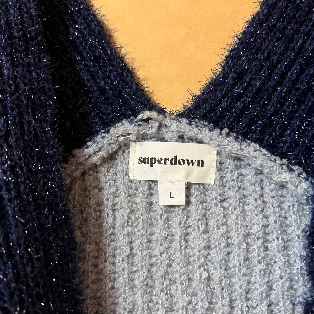 Superdown | NWT Lanah Wrap Sweater Crossover Front Blue Multi Metallic Size L - Picture 3 of 11